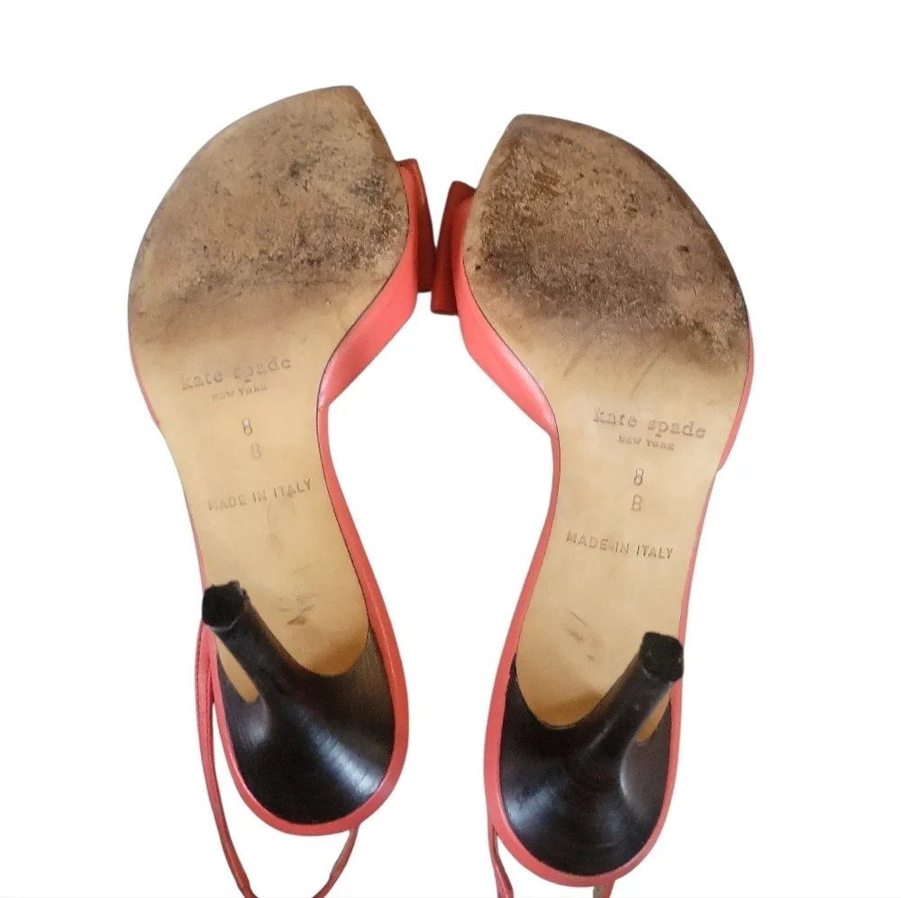 Kate Spade New York Women's Coral/Orange Bow Sling Back Open Toe Trendy Heels 8B